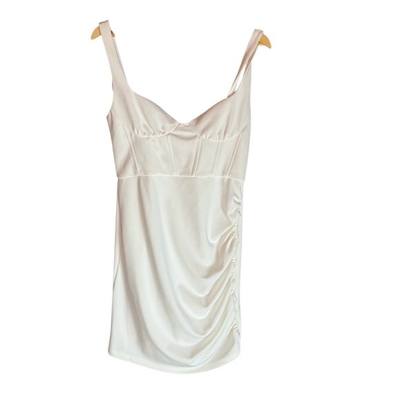 Zara. White Mini Side-Ruched Dress. Size Large. - Picture 1 of 8